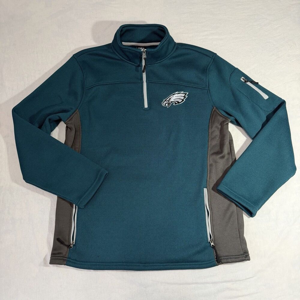 Philadelphia Eagles Mens Sweatshirt Green Size Medium 1/4 Zip Polyester
